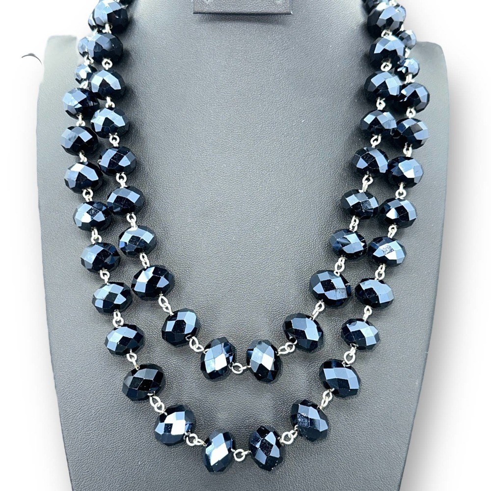 Kenneth Cole New York Necklace Shimmering Faceted Dark Blue Glass Long Beads